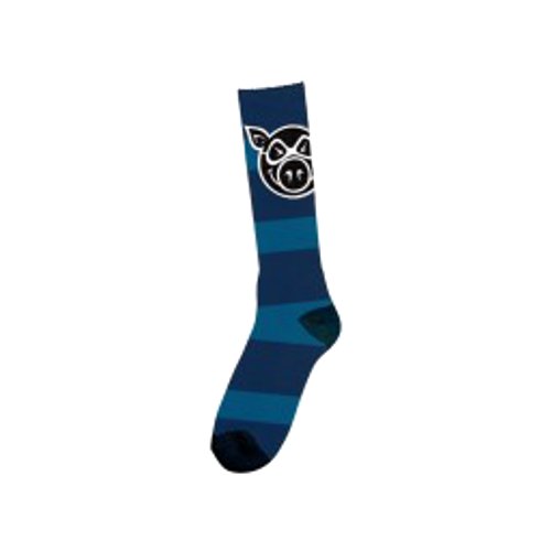 PIG PIG HEAD STRIPED TALL SOCKS BLUE BLUE