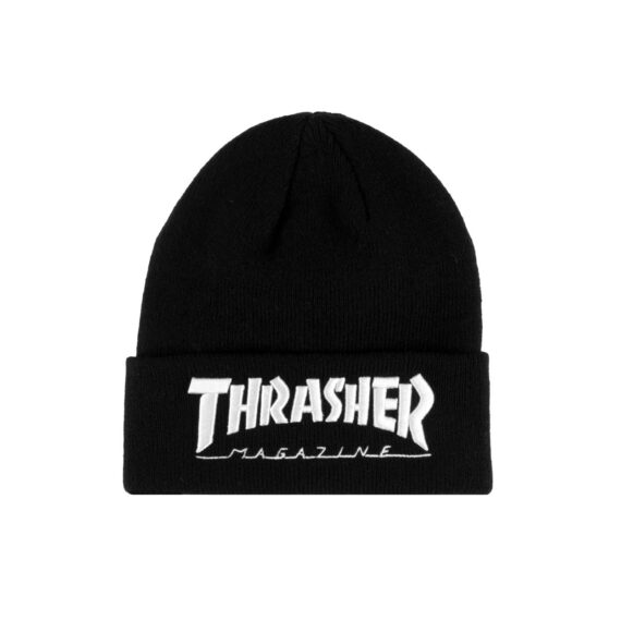 THRASHER EMBROIDERED LOGO BEANIE BLACK/WHITE OS