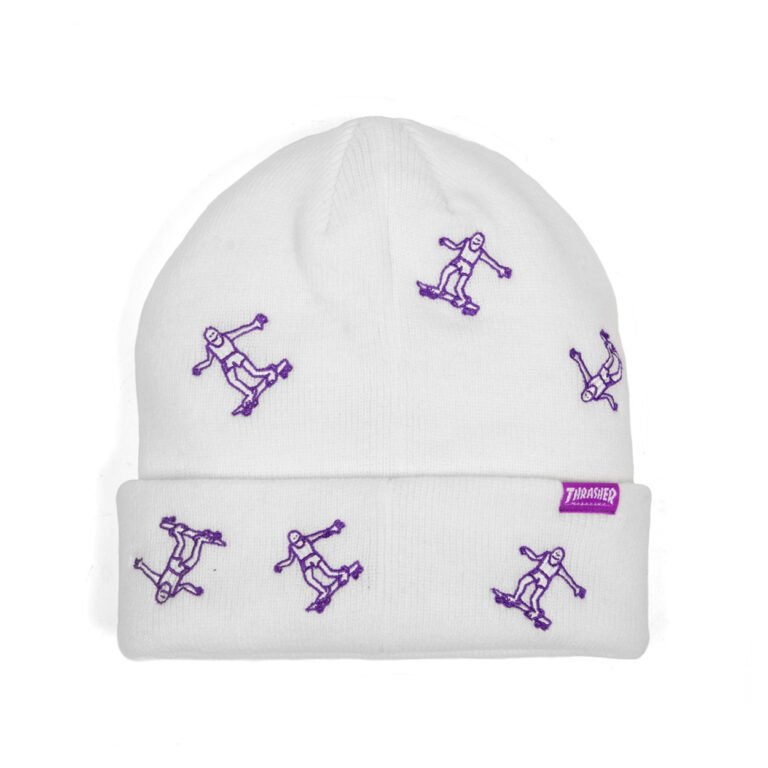 THRASHER GONZ PATTERN BEANIE WHITE