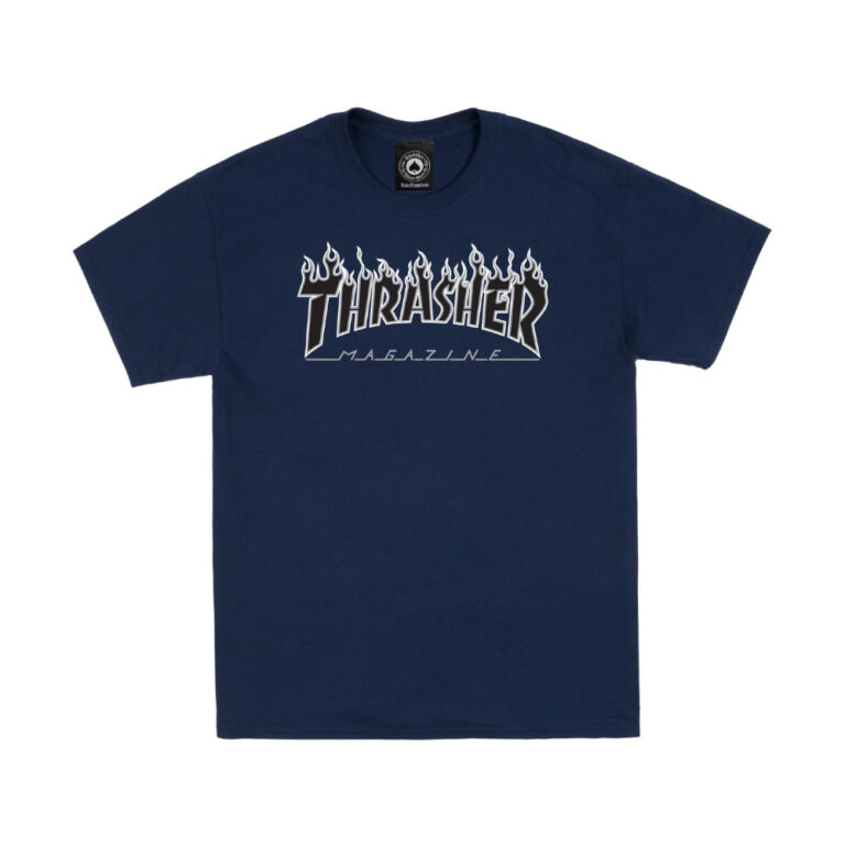 THRASHER FLAME LOGO S/S T-SHIRT NAVY/BLACK