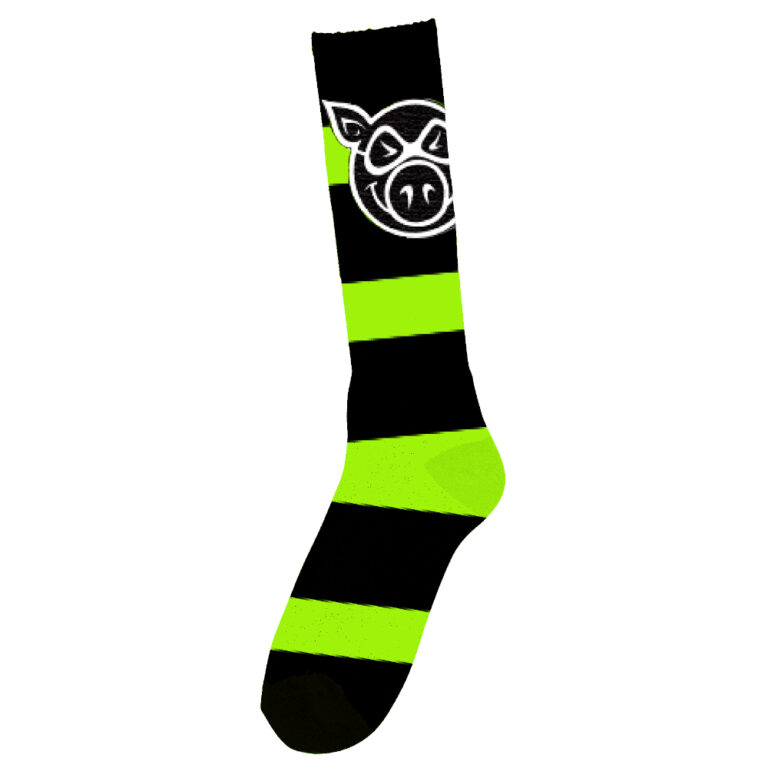 PIG HEAD STRIPED TALL SOCKS BLACK/GREEN OS