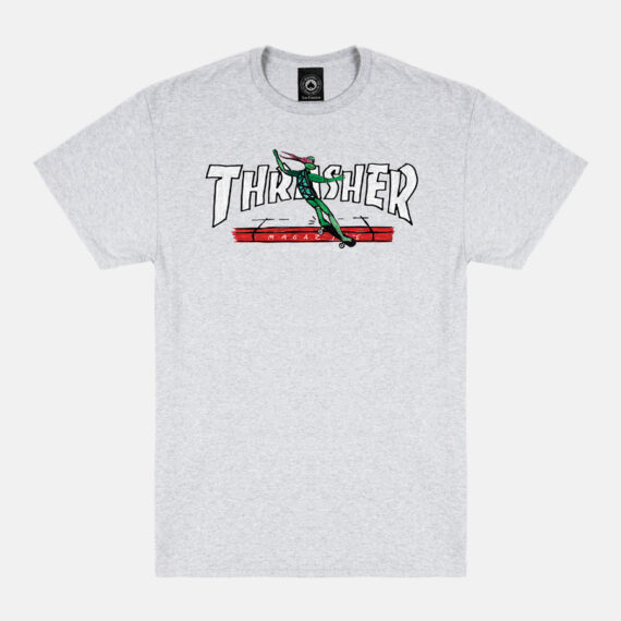 THRASHER RED CURB BY LSD WORLDPEACE T-SHIRT ASH GREY