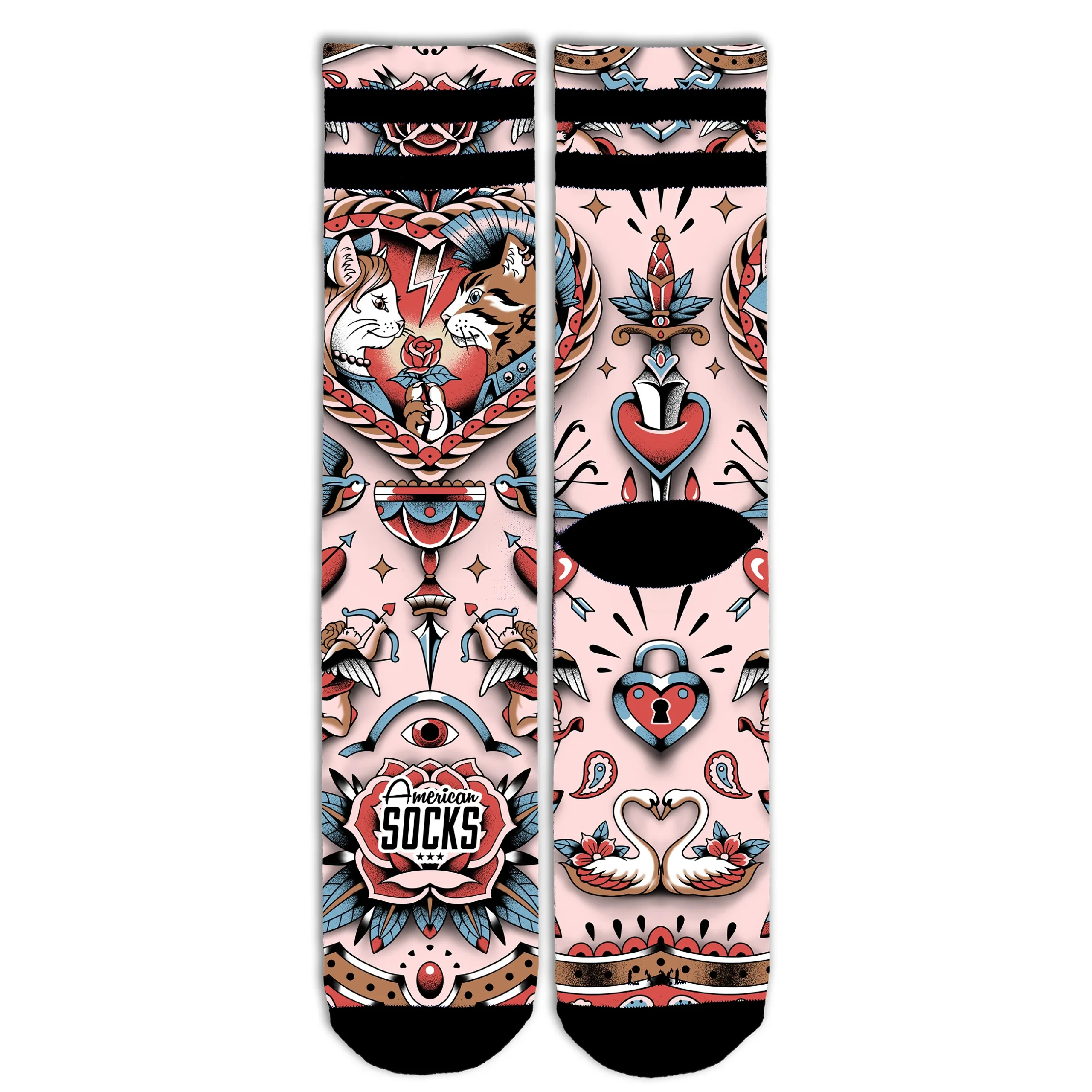 AMERICAN SOCKS FELINE HEARTS MID HIGH