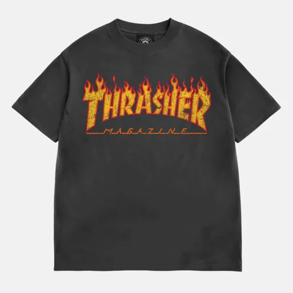 THRASHER FLAME VINTAGE T-SHIRT BLACK