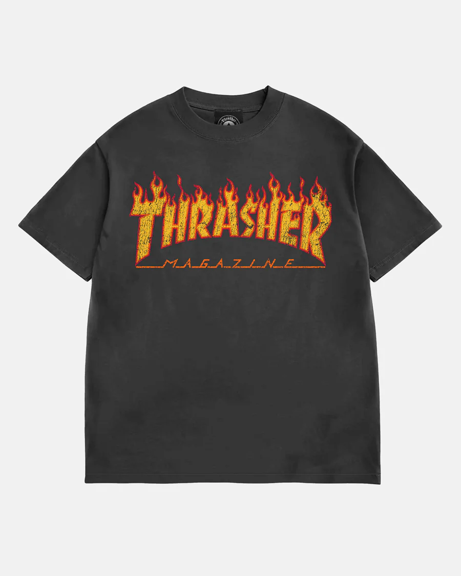 THRASHER FLAME VINTAGE T-SHIRT BLACK
