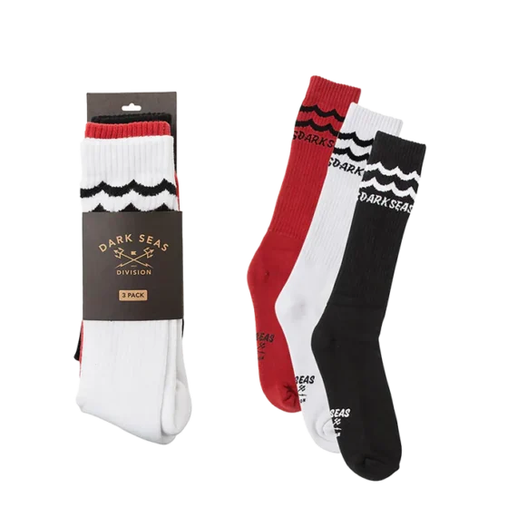 DARK SEAS HIGH SEAS SOCKS WHITE/RED/BLACK 3PK OS