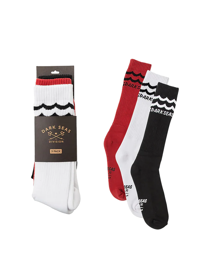 DARK SEAS HIGH SEAS SOCKS WHITE/RED/BLACK 3PK OS