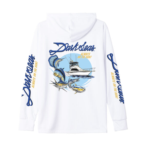 DARK SEAS REEL LEGENDS UV HOODED LS TEE WHITE