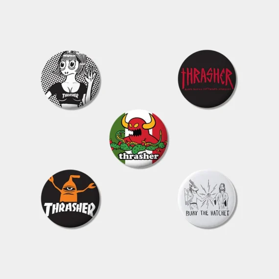 THRASHER X TOY MACHINE BUTTONS (5 PACK)