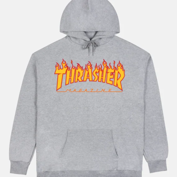 THRASHER FLAME HOODIE GREY