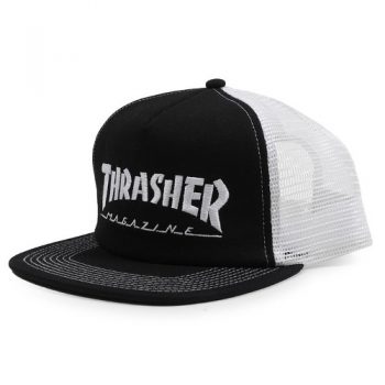 THRASHER LOGO EMBROIDERED MESH CAP BLACK/GREY OS