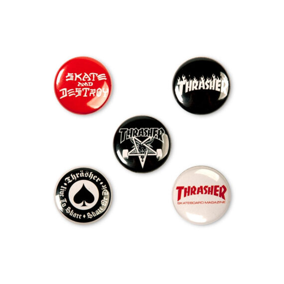 THRASHER LOGO BUTTONS (5 PACK)