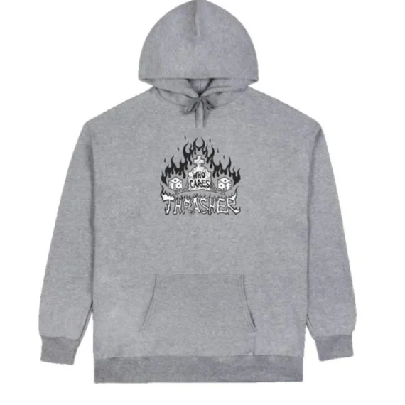 THRASHER WHO CARES BY NECKFACE HOODIE SPORT GREY