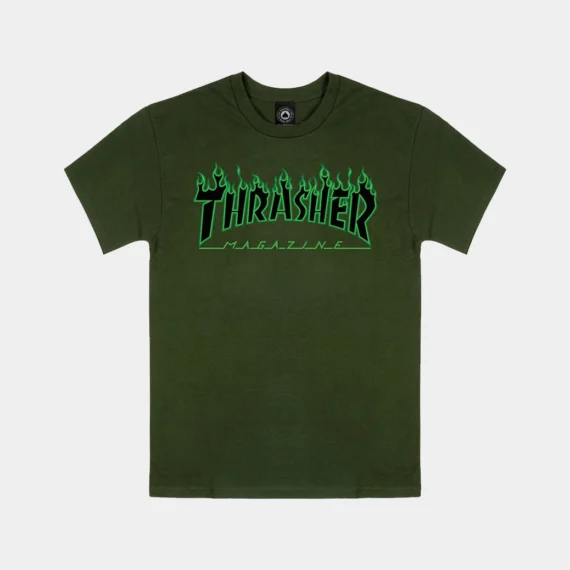THRASHER FLAME S/S TEE FOREST GREEN