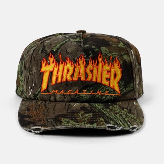 THRASHER DISTRESSED SNAPBACK CAMO OS